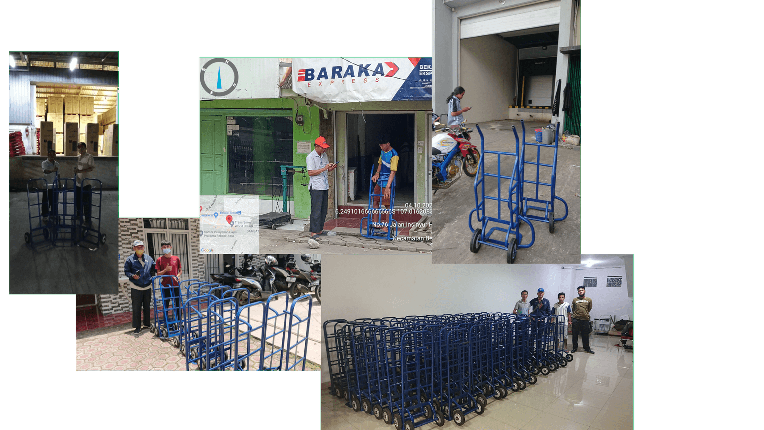 gambar para pekerja logistik/ekspedisi menggunakan troli